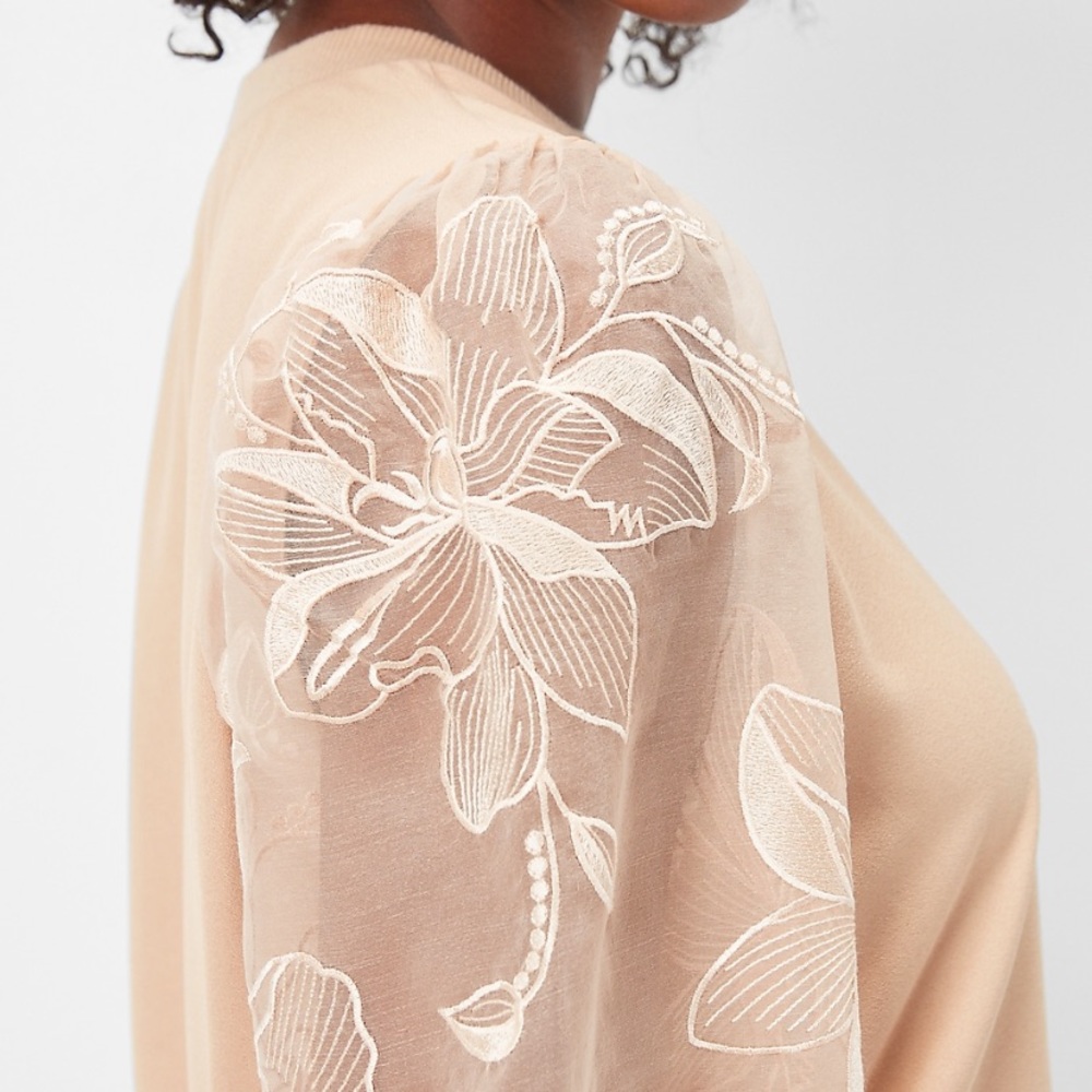 BROWN 🤎 EXPRESS SHEAR ORGANZA SLEEVE SWEATER